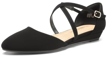 DREAM PAIRS Ballerines Femme à Bout Pointu avec Bride Croisée, Petit Talon Compensé Confortable, Chaussures Élégantes pour Bureau et Occasions Habillées,Size 38,Noir-Nubuck,SDFA2402W
