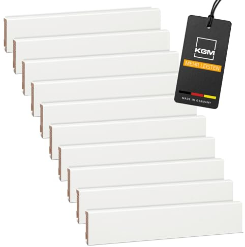 KGM Massivholz Sockelleiste Modern - Weiß - 2400 x 16 x 58 mm - 10 Stk.