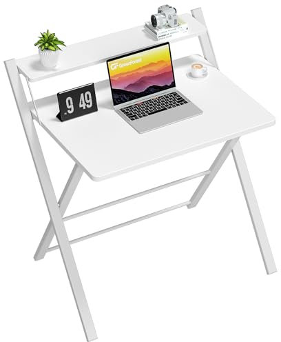 GreenForest Kleiner klappbarer Schreibtisch Keine Montage Erforderlich, Kleine Größe Platzsparender Klappschreibtisch mit Monitorständer,Computertisch Arbeitstisch Klapptisch,Weiß