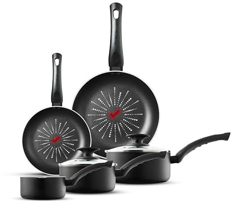 Tower T700304 SmartStart Classic 5 Piece Cookware Set with Easy Clean Aeroglide Non-Stick Coating, Oven Safe, Long Lasting, PFOA Free, Black