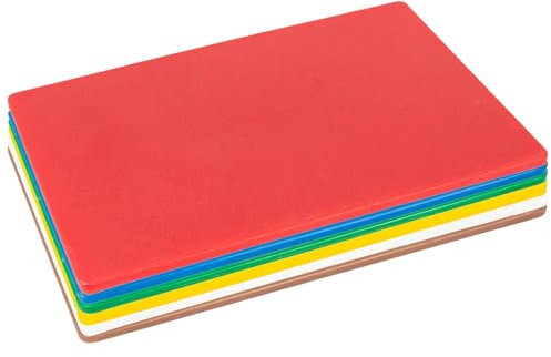 Argon Tableware Plastic Chopping Board - Multicolour - Pack of 6-45cm x 30cm - Thick Professional Colour Coded Kitchen Catering Chefs Cutting Mat Chopping Mat