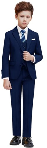 PACOROMANO Boy Suit Set Navy Slim 7 Pcs Boys Formal Slim Suit Set Ring Bearer Outfit Boy Skinny