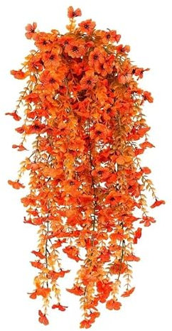 HBell 2Pcs Autumn Artificial Hanging Flowers,Autumn Hanging Vine Plant,UV-Resistant Fake Hanging Flowers Plants for Fall Home Garden Indoor Outdoor Decoration Thanksgiving Halloween Decor (2pcs)