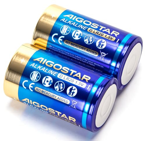 Pila alcalina D LR20 1,5 V 2 Unidades, Ideal para Dispositivos electrónicos y Juguetes Que requieren Alta duración de energía.
