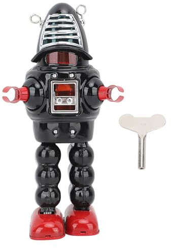 SPYMINNPOO Fencing Robot Toy, Metal Clockwork Walking Figurine, Tinplate Robot Toy for Adults Collection Birthday Holiday (Black)