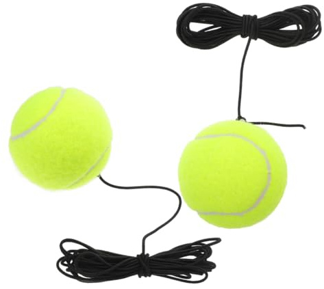 DINHEAROM Balones de Tenis para Entrenamiento Material de Fibra Química Alta Estabilidad y Coordinación con Cuerda Elástica Juego de 2 Adecuado para Práctica Individual