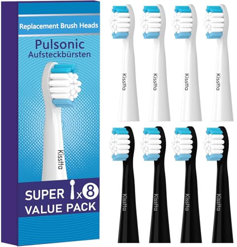 8er Aufsteckbürsten Kompatibel mit Oral B Pulsonic Elektrische Zahnbürste, Schallzahnbürste Aufsätze Kompatibel mit Oral B Pulsonic Slim 1000/Slim Clean 2000/Luxe 4500, Medium-Borsten (Schwarz/Weiß)