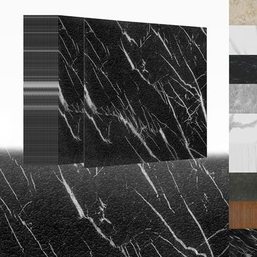 XINZI PVC-golvbeläggning självhäftande kakel vinylgolv självhäftande, vinylgolv golvplattor med träeffekt (Marmoroptik svart, 81 stycken, 7,53 m²)