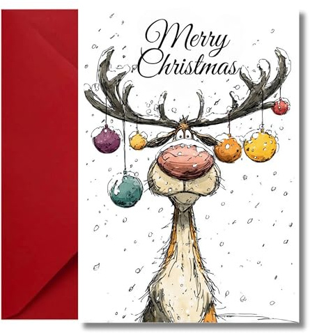 LimaLima Christmas Card Funny Rudolph Illustration Humorous Xmas Design for Friends Family Individual Large with Coloured Envelope