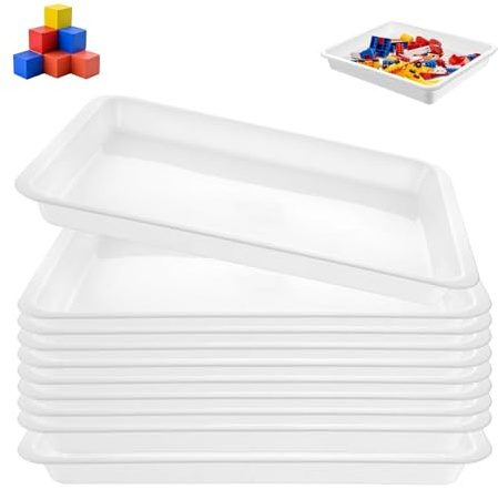 Plastbricka, 33,7 x 25,5 x 3,1 cm återanvändbar serveringsbricka, 10 stycken plastserveringsbrickor, set, materialskålar, konstgjorda brickor, bricka för byggstenar