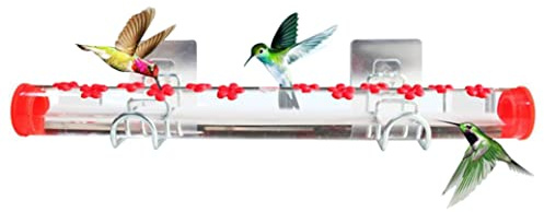 AwnsIMfreien Stazione di Alimentazione per Uccelli, mangiatoia per Colibrì da Finestra, con 12 Porte di Alimentazione e posatoio per Habitat per Uccelli, Rosso, 15, 7 Pollici, Stazione