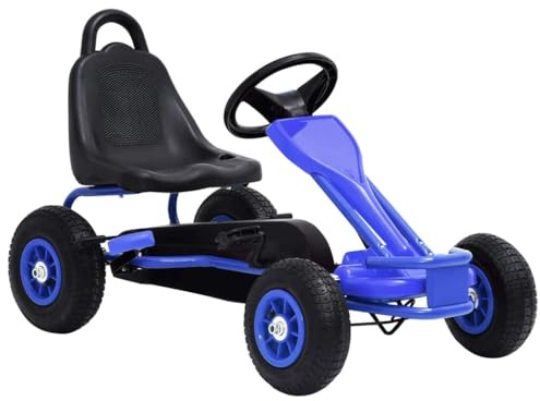 Ordellia Pedal Go Kart con neumáticos de aire azul y negro, vehículo de pedales para niños de 3 a 6 años, hierro y plástico, 90 x 50 x 51 cm, frenos de mano, hasta 30 kg, diversión de conducción para