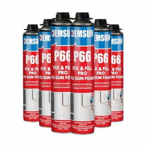 Demsun P66 750ml Expanding Foam 6 Pcs, Wall Filler & Gap Sealant for Windows, Doors and Cavities, Thermal Insulation, Acoustic Soundproofing, Gun Grade, Mould Proof, Fire Class B3