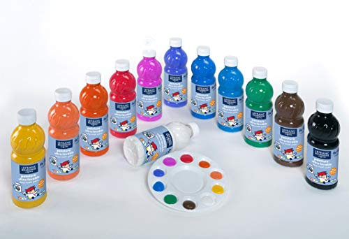 Lefranc Bourgeois 188436 Gouachefarben Set für Kinder, 12 Farben a 500ml Flaschen, vollständig abwaschbar aus der Kleidung bei 30 Grad