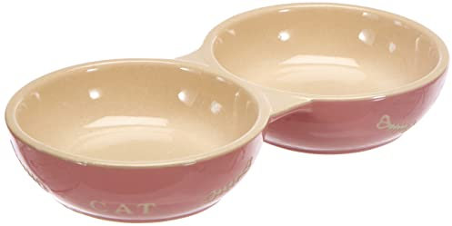 Nobby Katzen Keramik Doppelnapf CAT, rosa / beige 22 x 11,5 x 3,5 cm, 1 Stück