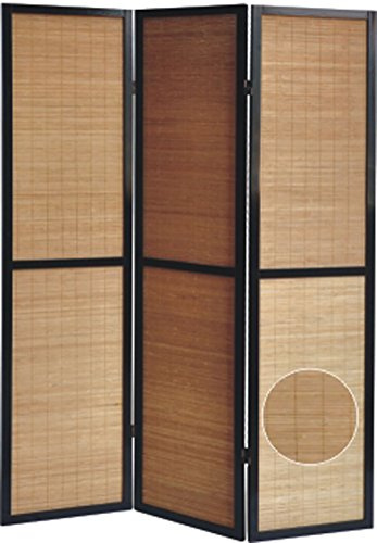 PEGANE Paravent en Bois Noir et Bambou de 3 pans