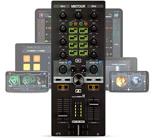 Reloop Reelop Mixtour - Controlador de DJ USB Portátil para iOs, Android, Mac y PC, Conexión de Auriculares de 3,5 mm ySalida Maestra RCA