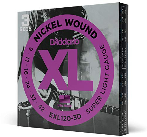 D'Addario EXL120-3D Nickel Wound E-Gitarrensaiten, Super Light, 9-42, 3 Sets