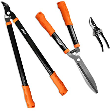 iGarden 3 Piece Combo Garden Tool Set with Lopper, Hedge Shears and Pruner Shears, Tree & Shrub Care Kit
