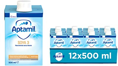 APTAMIL - Soya 3 - Alimento Liquido Senza Lattosio, Completamente Vegetale per Bambini dall'anno di età a Base di Proteine isolate di Soia - Formato da 6 litri (12 bottiglie da 500 ml)