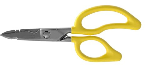Klein Tools 26001 Electrician Scissors, Made in USA, 6.75-Inch All-Purpose Heavy-Duty Snips, Cable Cutting Notch, Serrated Blades, Deburr Notch, Wire Stripper