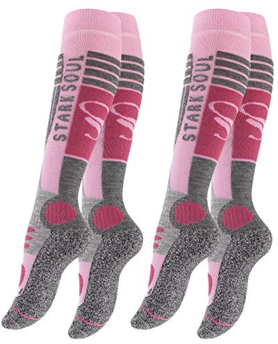 STARK SOUL 2 Paar Damen SKI Funktionssocken, Skisocken mit Spezialpolsterung, Altrosa/grau, Gr. 39-42