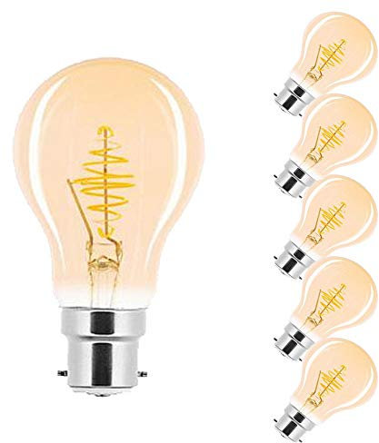 NCC-Licht 5 x LED Spiral Filament Leuchtmittel Birnenform 2,5W B22 Gold A60 extra warmweiß 2000K