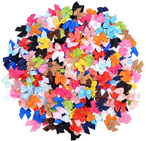 200 mini lazos de cinta de satén para manualidades para coser flores, apliques, manualidades, accesorios para el cabello para caja de regalo de boda (multicolor)