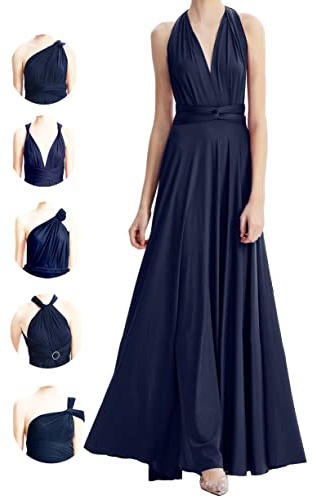 Robe infinie pour demoiselle d'honneur, robe de mariée pour femme, robe ample pour grandes tailles, robe longue maxi convertible multi-usages, bleu marine, Taille unique