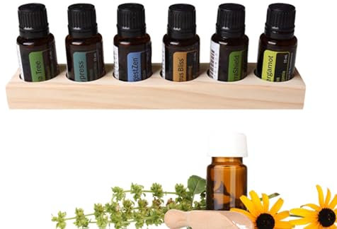 MKNZOME Organizador de Madera de Almacenamiento de Aceite Esencial de 6 Ranuras - Estante de Almacenamiento para 5 a 10 ml de Botellas de Aceites Esenciales y Perfume Presentación y Esmalte de Uñas