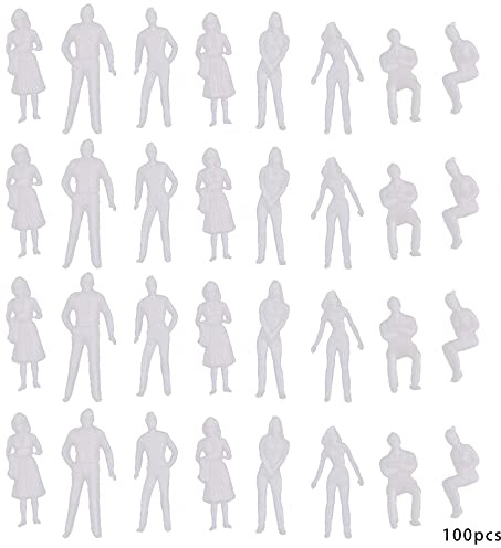 Tiardey 100 statuette in plastica per modellini di treno in scala 1:50, per scene in miniatura, micro paesaggio, colore: bianco