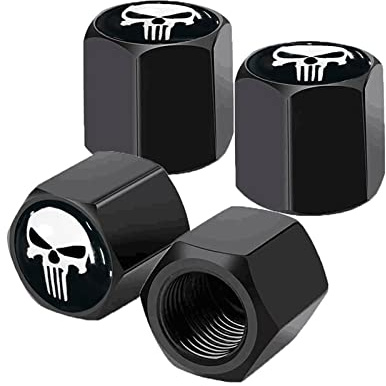 Ajxn 4 Pack Skull Car Wheel Tire Valve Stem Caps Airtight Dust Proof Covers Universal Tire Air Valve Caps for Cars, Trucks, Bicycles, Car Accessories for Men and Women White