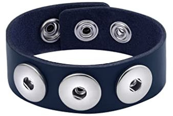Andante Leder ARMBAND für Chunks Click-Buttons mit Druckknopf-Verschluss (18-22 cm) Dunkel Blau