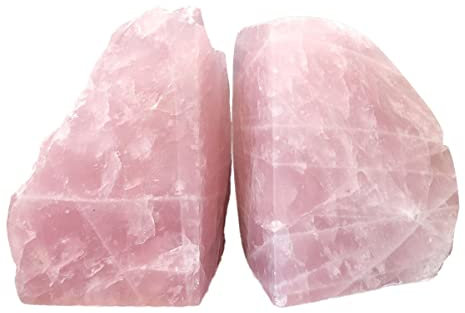 MOGEMT Natural Rose Quartz Bookends Decorative Crystal Book Ends Pink Stone Heavy Duty Gemstone Bookend 1 Pair 3-4 LBS