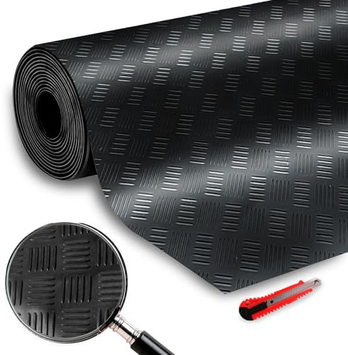 Tapis Caoutchouc Antidérapant | Motif strié 50cm x 100cm | Dalle Caoutchouc Extérieur | Noir