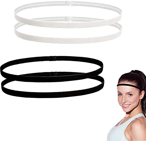 Non-slip Elastic Sport Headbands,4 Pcs Sports Headband,Thin Football Headbands,male and female elastic band,suitable for jogging, yoga, basketball, tennis, football (black/white)