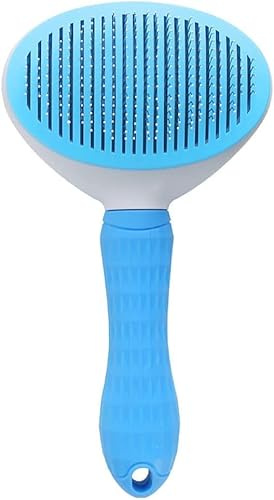 Self-Cleaning Cat and Dog Slicker Brush - Grooming Comb With Smooth Handle and Cleaning Button for Shedding, Tangled Hair, and Massage (Blue)