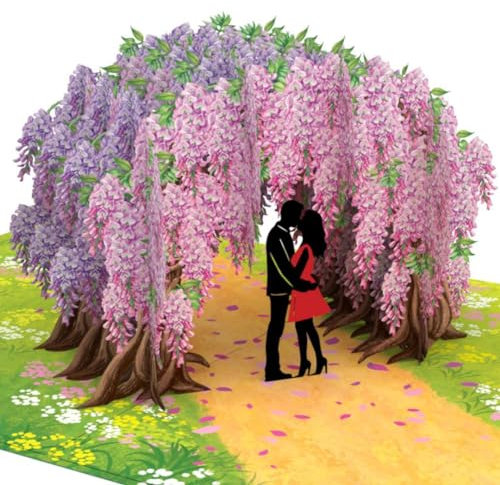 Three Dee Cards 3D Pop Up Karte mit Paar unter Glyzinien Perfekt als Hochzeitskarte Verlobungskarte Hochzeitstagskarte oder Valentinstagskarte Grußkarte für Ehefrau Freundin Verlobte