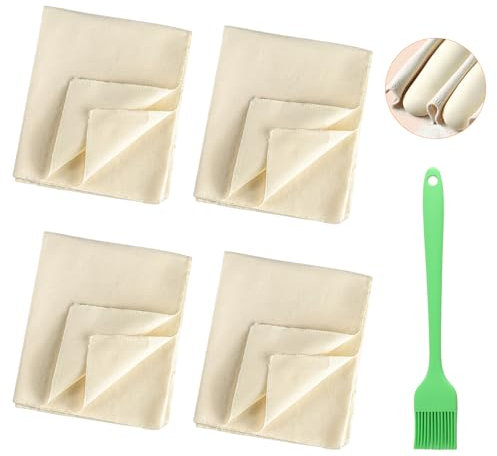 Natur Bäckerleinen Leinentuch Brot Backen, 4 Stück 75 x 45cm Bäckerleinen Teige Teigtuch, Gärfolie Brot Backen Zubehör, Strudeltuch für Brotbackzubehör, Teigzubereitung Backen, Backtuch, Backleinen