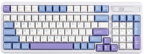 EPOMAKER Cypher 96 Gaming Clavier sans Fil avec Batterie 8000mAh, Clavier Mécanique avec pavé numérique et Calculatrice, échangeable à Chaud y RGB (Blanc Bleu, Wisteria Linear)