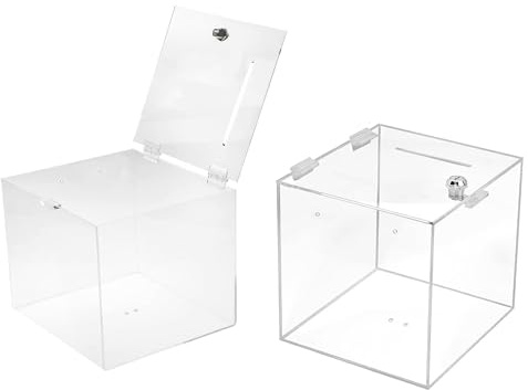 TUKA-i-AKUT 2X Scatola di Donazioni 30x30x30cm, con Serratura, Acrilica Scatola Promozionale, Scatola Della Lotteria, Scatola per Azioni, Urna Elettorale, Cubo in Acrilico, Trasparente TKD8260-30cm-2X