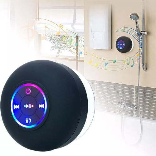 BAAQII Altavoz Bluetooth inalámbrico portátil LED impermeable para ducha y baño, IPX4 con ventosa, cable USB-C