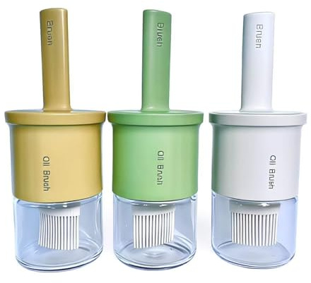 Lncfype Set 3 Bottiglie Olio con Spazzola Barbecue (Bianco/Verde/Giallo) - Antifuga, Supporto Spazzola, Facile Pulizia - Ideale Barbecue, Grigliatura