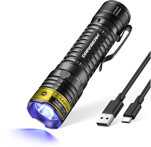 DARKBEAM Torcia UV 395nm LED Torce Luce Nera Ultravioletta, Lampada di Wood Mini ma potente Portatile USB -C Ricaricabile, Rivelatore di urina per Cane, per vetro Uranio, Macchie, Ambra, Resina