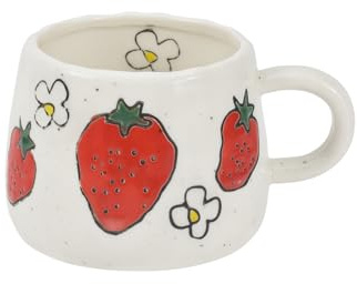 Ceramic Coffee Mug - Cute Strawberry Design, 10 oz/300ml - Perfect for Latte, Tea & Milk - Stylish Printed Cup for Office & Home Use (Strawberry Pattern)