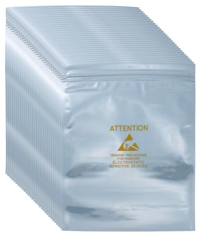 sourcing map 100 bolsas antiestáticas de 5.9 x 7.9 pulgadas, bolsa de blindaje ESD resellable con etiquetas para disco duro, disco duro, SSD, placas base de dispositivos electrónicos, gris plateado