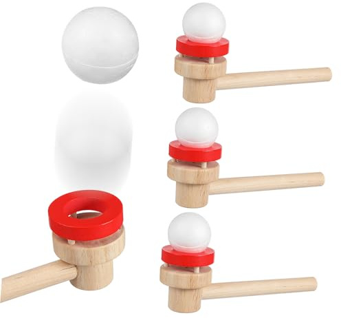Mikinona Juguete de Madera Soplador de Bolas Flotantes para Niños 3 Piezas Mejora Coordinación Mano-Ojo y Equilibrio en Juegos de Ocio