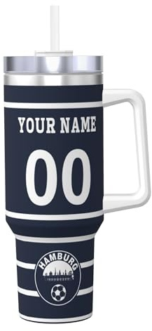 HSV Personalisiert Thermobecher,Hsv Hamburg Fanartikel Edelstahl Trinkflasche Tasse mit Deckel und Strohhalm 1.2L(40 OZ) - Perfekt für Geburtstage und Weihnachten!