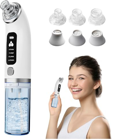 Limpiador de espinillas, poros facial, limpiador facial con 4 modos y 6 puntas de succión, limpieza profunda de poros, eliminación de espinillas y acné, con depósito de agua visible