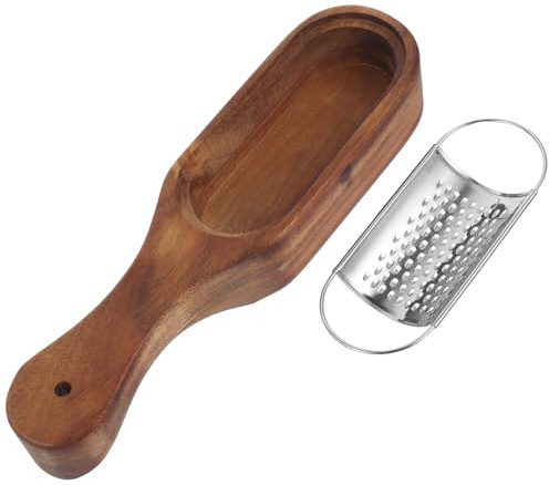 Veemoon Stainless Steel and Wood Cheese Grater Kitchen Shredder Tool for Vegetable Grating and Potato Shredding with Food Holder for Cooking